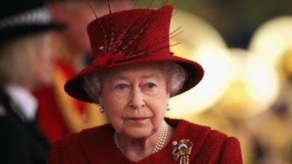 Queen Elizabeth II arrives to greet the Emir of Qatar, Sheikh Hamad bin Khalifa al Thani to her Windsor residence on October 26, 2010 in Windsor, England