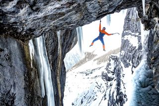 Dani Arnold traverses a section of the Breitwangflue near Kandersteg in Switzerland