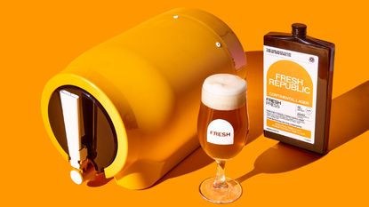 The Pinter, an at home brewing kit with glass of beer