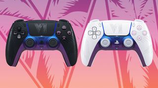 GTA 6 DualSense Controllers on a Vice City themed background