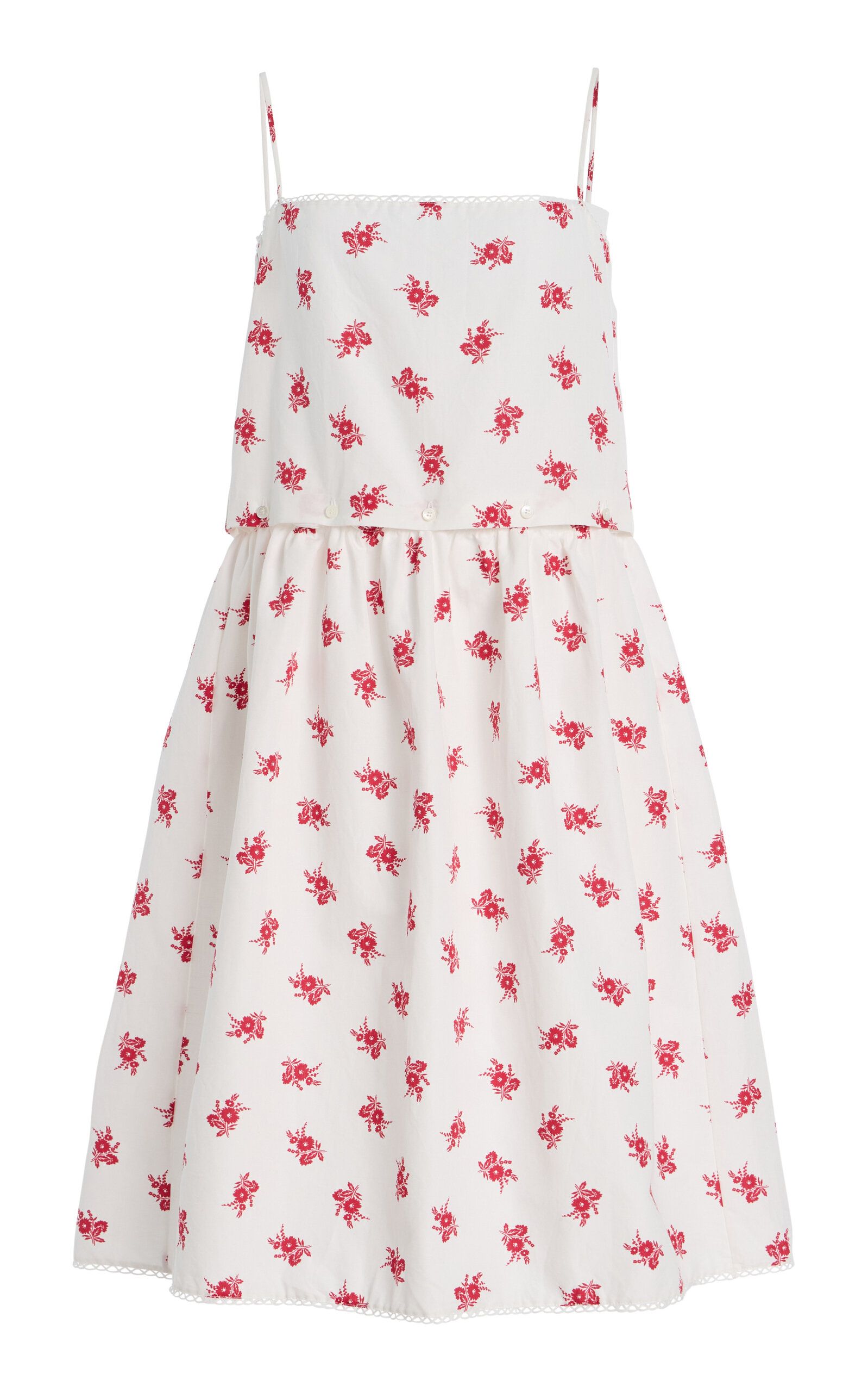 Button-Detailed Floral Cotton-Linen Midi Dress