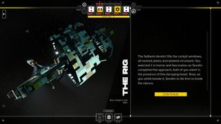 Citizen Sleeper 2: Starward Vector screenshot showcasing the rig and gameplay with narrative text