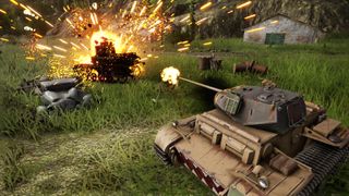 beste kostenlose Spiele: ein Panzer, der etwas in einer gewaltigen Explosion zerstört