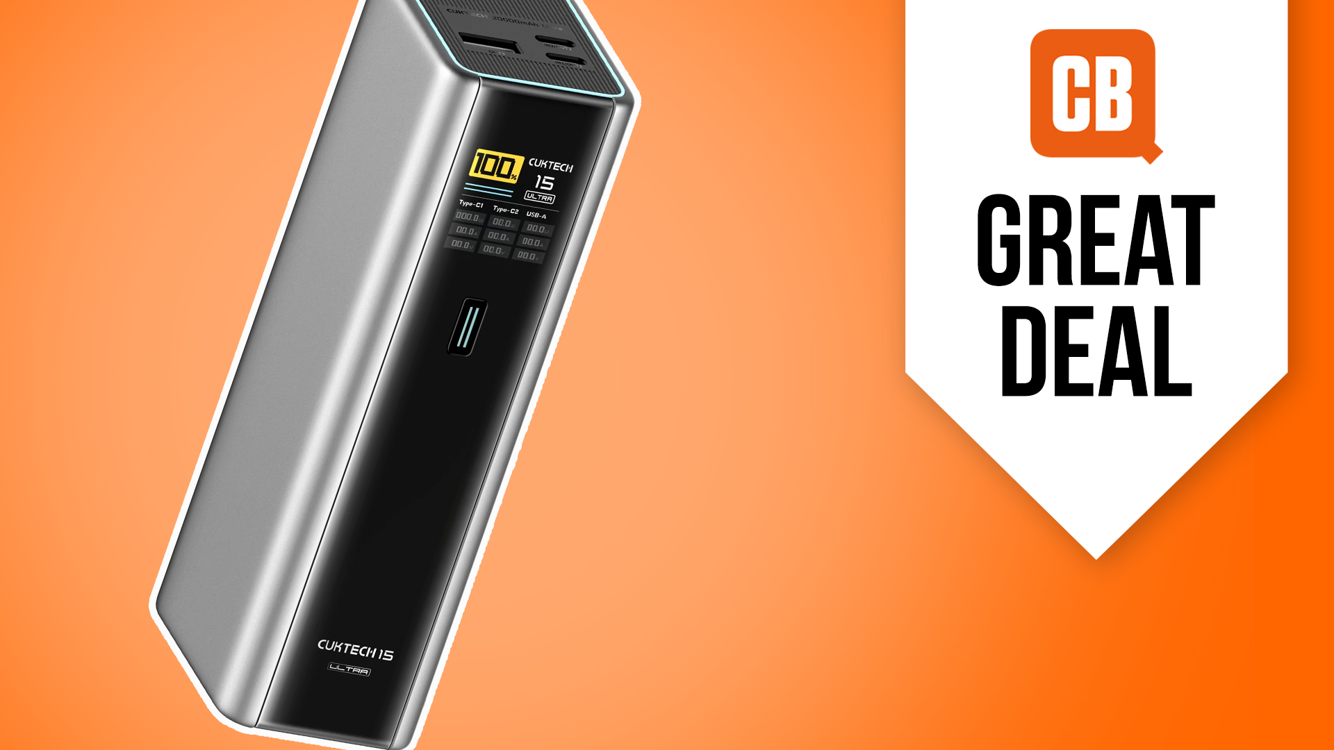 A Cuktech power bank on an orange Creative Bloq deals background