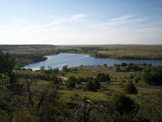 A daytime view of Clayton Lake State Park, in northeastern New Mexico.