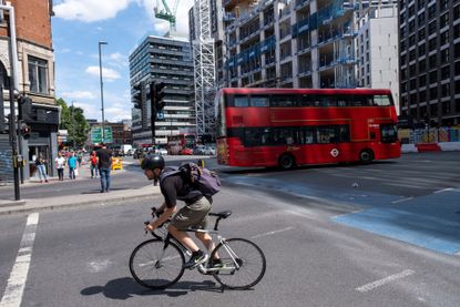 A cyclist using a cycle lane in London