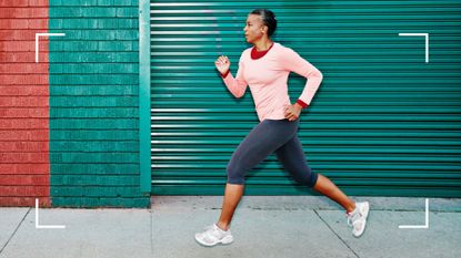 Brightly lit woman running along in workout clothes, representing quotes about running for motivation