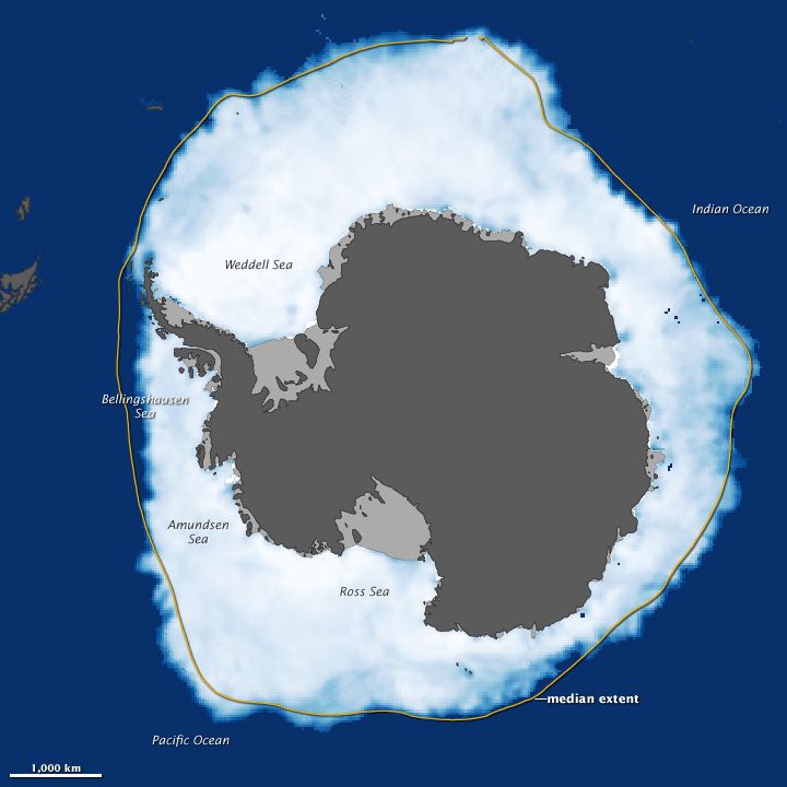 Antarctic sea ice maximum seen from space