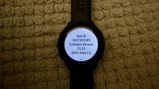 The Garmin Forerunner 955 showing a software update About page
