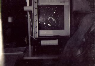 A photograph of Spacewar! being run at Stanford, via Bruce Baumgart's SAILDART.org archive