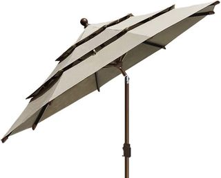 EliteShade 9Ft 3 Tiers Market Umbrella Patio Umbrella Outdoor Table Umbrella with Ventilation and 5 Years Non-Fading Top (Beige)
