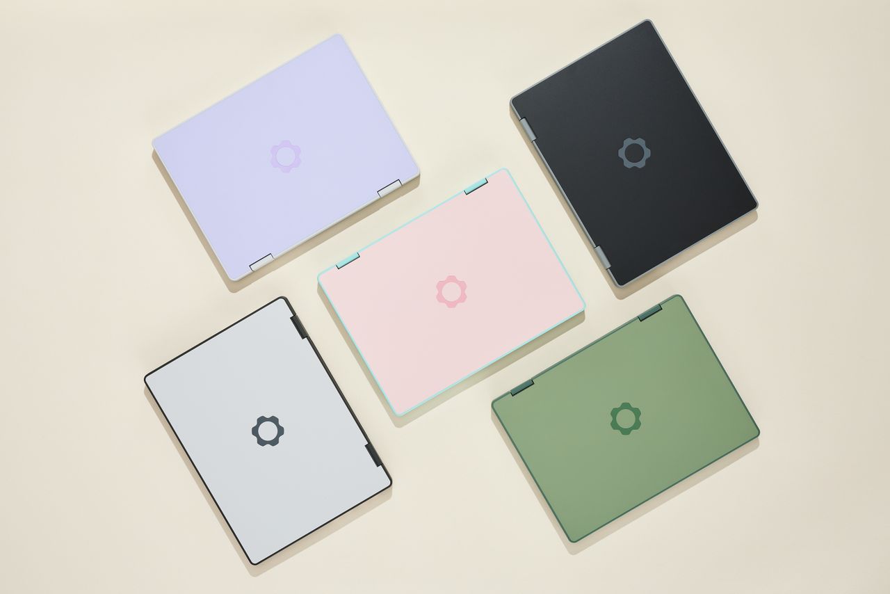 Framework Laptop 12 in purple, pink, black, green and silver