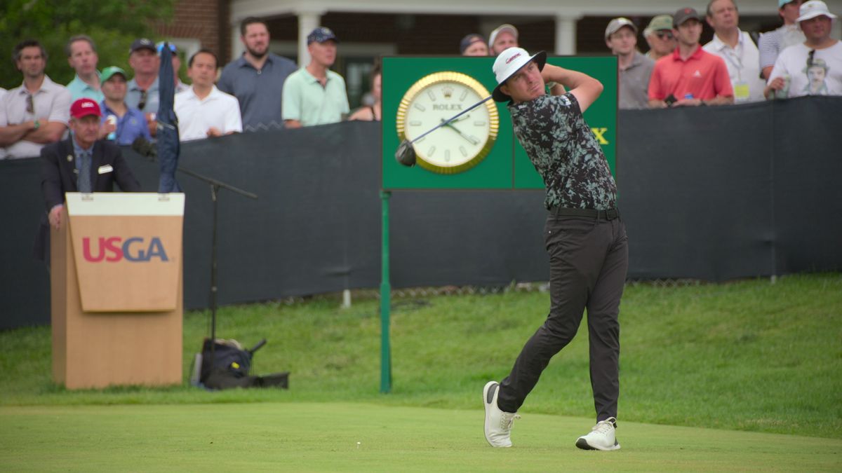 Joel Dahmen on the tee in Full Swing