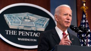 President Biden speaks at the Pentagon in February 2021