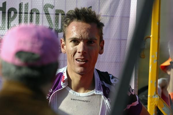 Giro del Piemonte winner Philippe Gilbert gets cleaned up prior to the podium ceremony.