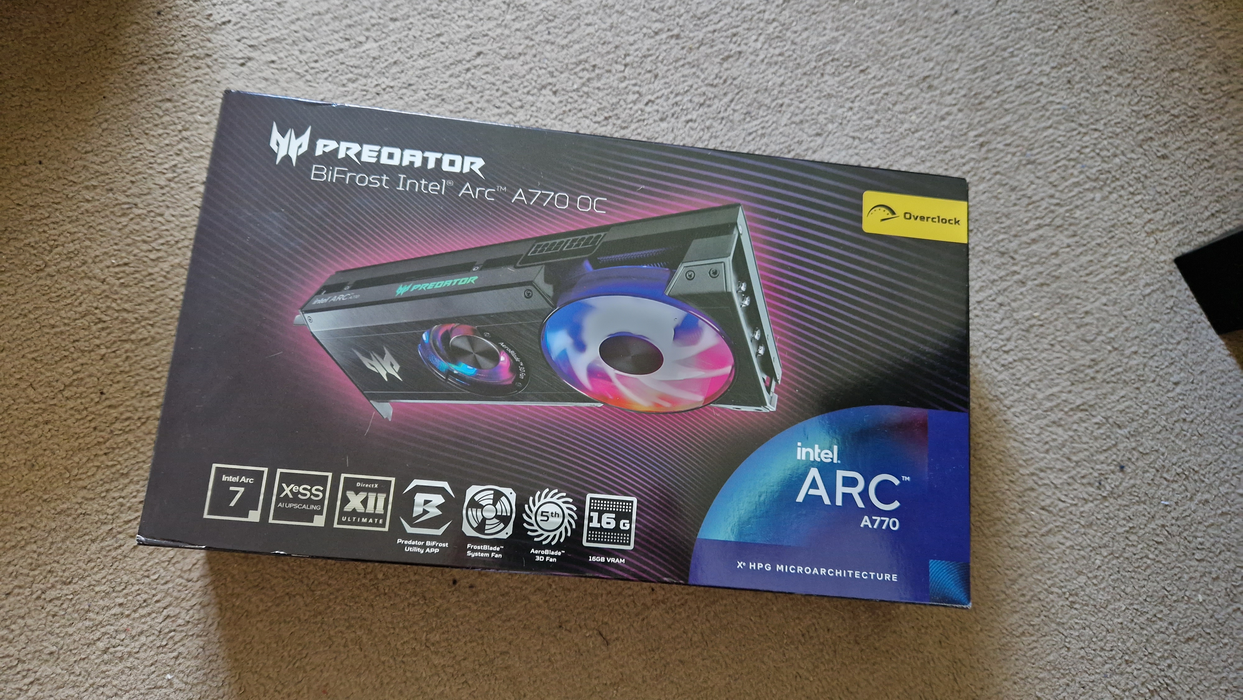 Ein verpackter Acer Predator BiFrost Intel Arc A770 OC