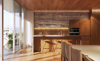 generous, light filled kitchen at penthouse of Fifteen Fifteen by Ole Scheeren Vancouver