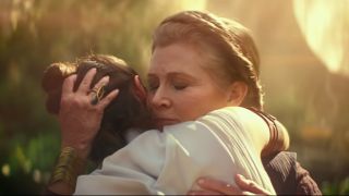 Princess Leia hugging Rey in Star Wars: The Rise of Skywalker