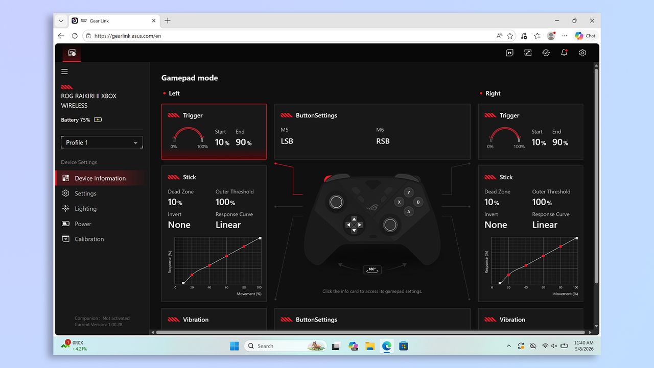 Asus Gear Link web-based app screenshot