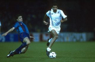 Barcelona's Guillermo Amor tackles Sampdoria's Toninho Cerezo in the 1989 European Cup Winners' Cup final.