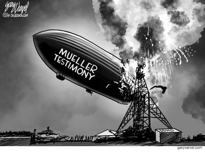 Political Cartoon U.S. Mueller Testimony Hindenburg Disaster Crashed and Burned