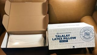 The Brooklyn Bedding Talalay Latex Pillow in its packaging