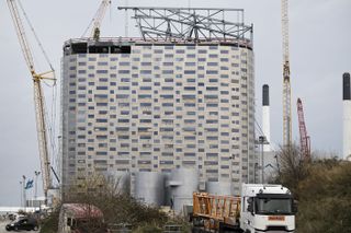Side view of the the Amager Bakke in Copenhagen while under construction.