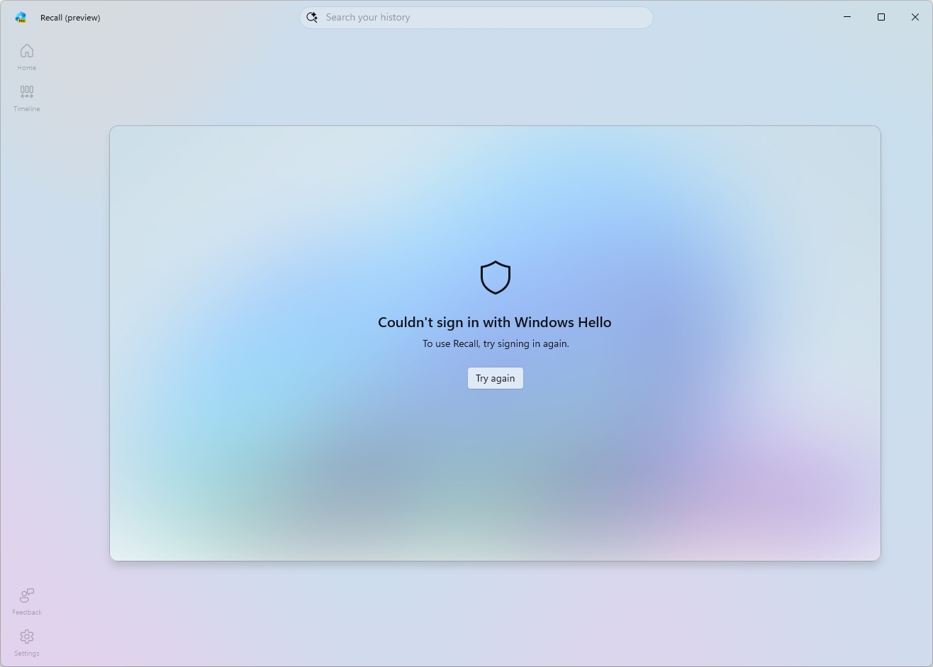 Recall Windows Hello requirement