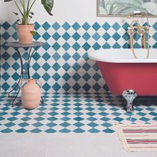 blue and white chequerboard bathroom flooring