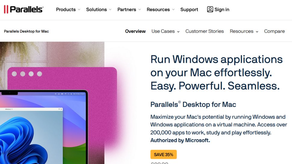 Parallels Desktop website screenshot (August 2025).