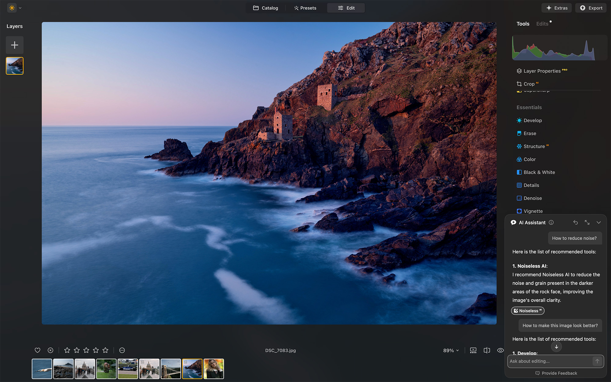 Luminar Neo screenshot showing AI assistant 
