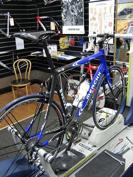 Eddy Merckx awaits personal fitting in John Kennedy's Cyclefit Studio