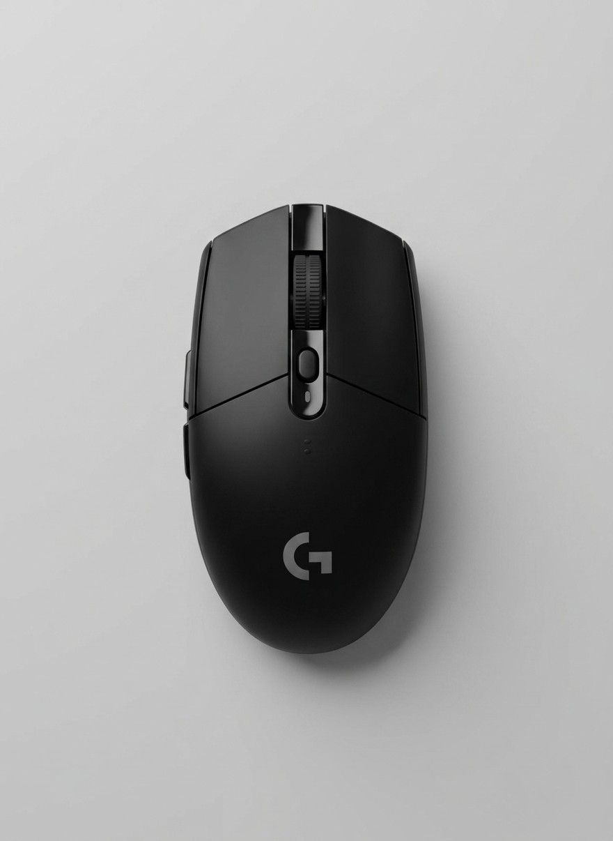 A Logitech G305 Lightspeed gaming mouse on a grey background