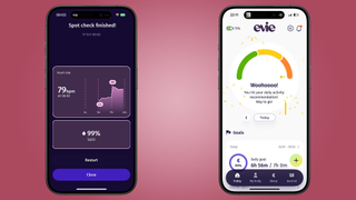 Two print screens of the Evie app in use on an iPhone