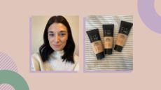 maybelline fit me foundation review image showing Jess wearing the product and the packaging