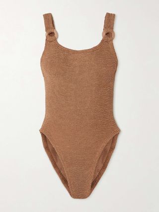 Domino Embellished Metallic Seersucker Swimsuit