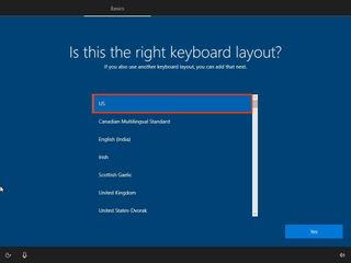 Windows 10 Pro OOBE select keyboard