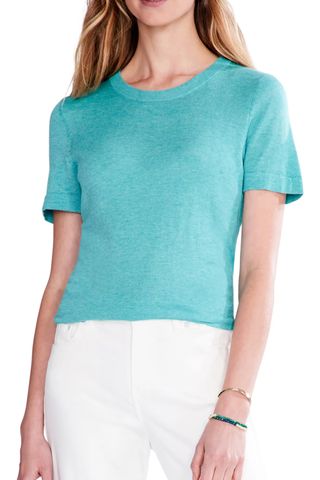 Nic + Zoe Crewneck Short Sleeve Cotton Blend Sweater