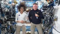 NASA astronauts Suni Williams (left) and Butch Wilmore talk about voting from the International Space Station.