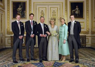 Prince Charles with his sons Prince William and Prince Harry and Camilla with her children Laura Lopes and Tom Parker Bowles.