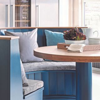 Kitchen bar integrated seating in blue breakfast nook