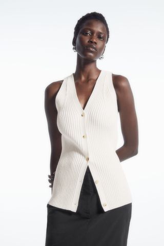 Rib-Knit V-Neck Waistcoat