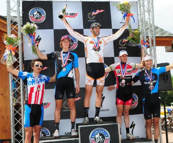 Men's podium (L to R): Adam Craig (Team Giant), Sam Schultz (Gary Fisher), Geoff Kabush (Team Maxxis), Sid Taberlay (ShoAir) and Jeremy Horgan-Kobelski (Gary Fisher).