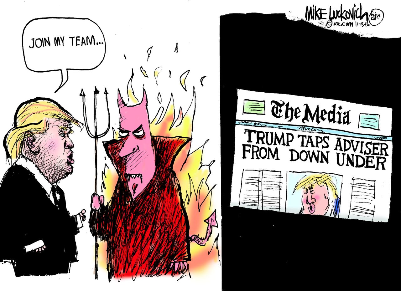 Political cartoon U.S. Donald Trump devil adviser