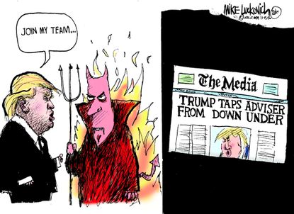 Political cartoon U.S. Donald Trump devil adviser