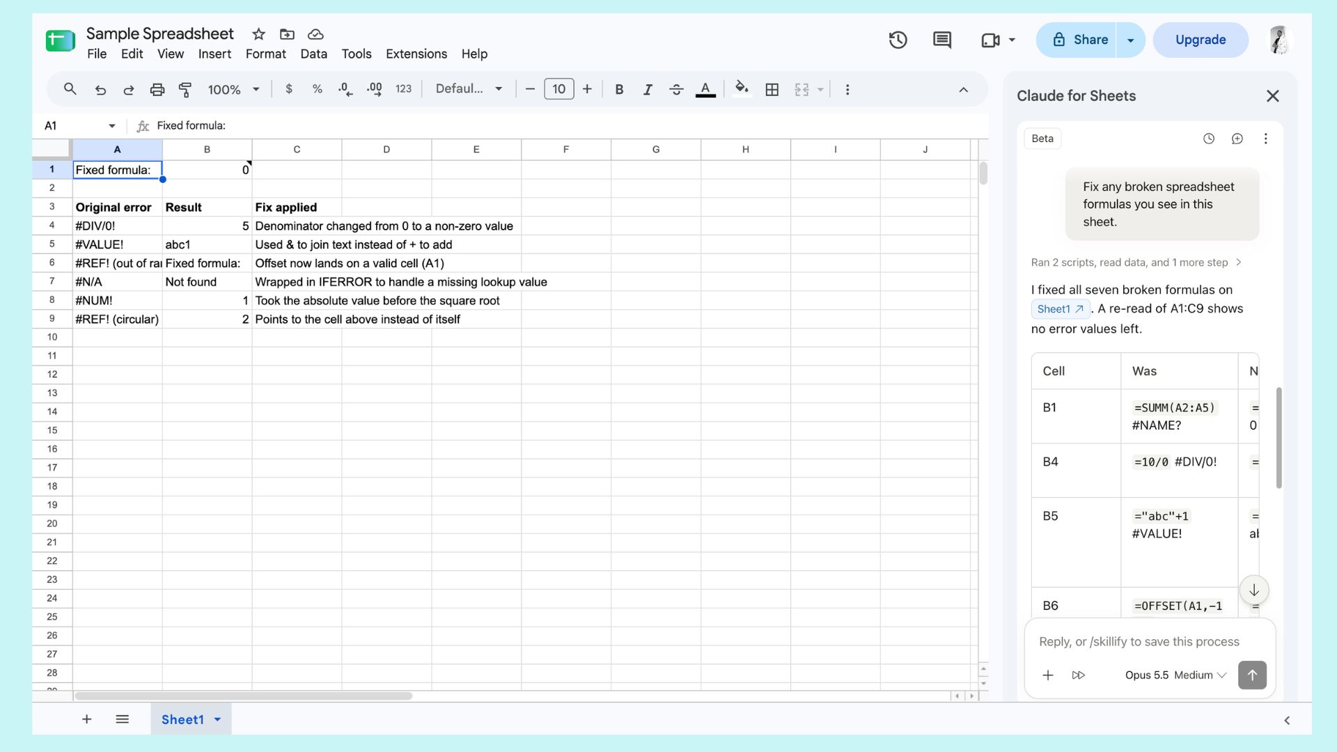 claude google sheets