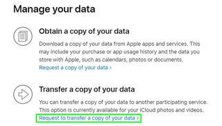 icloud photo transfer privacy page