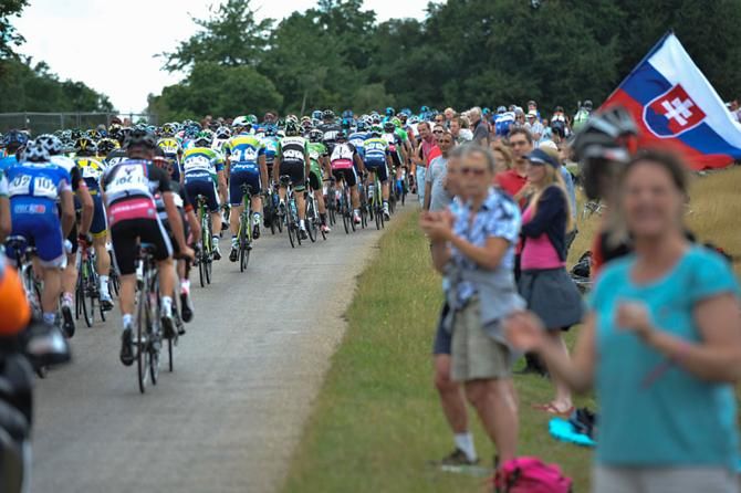 The peloton rides through Richmond