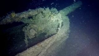 The deck gun on the wreck of the HMS Triumph, at a depth of about 666 feet in the Aegean Sea. The sub sank during a secret mission in January 1942.