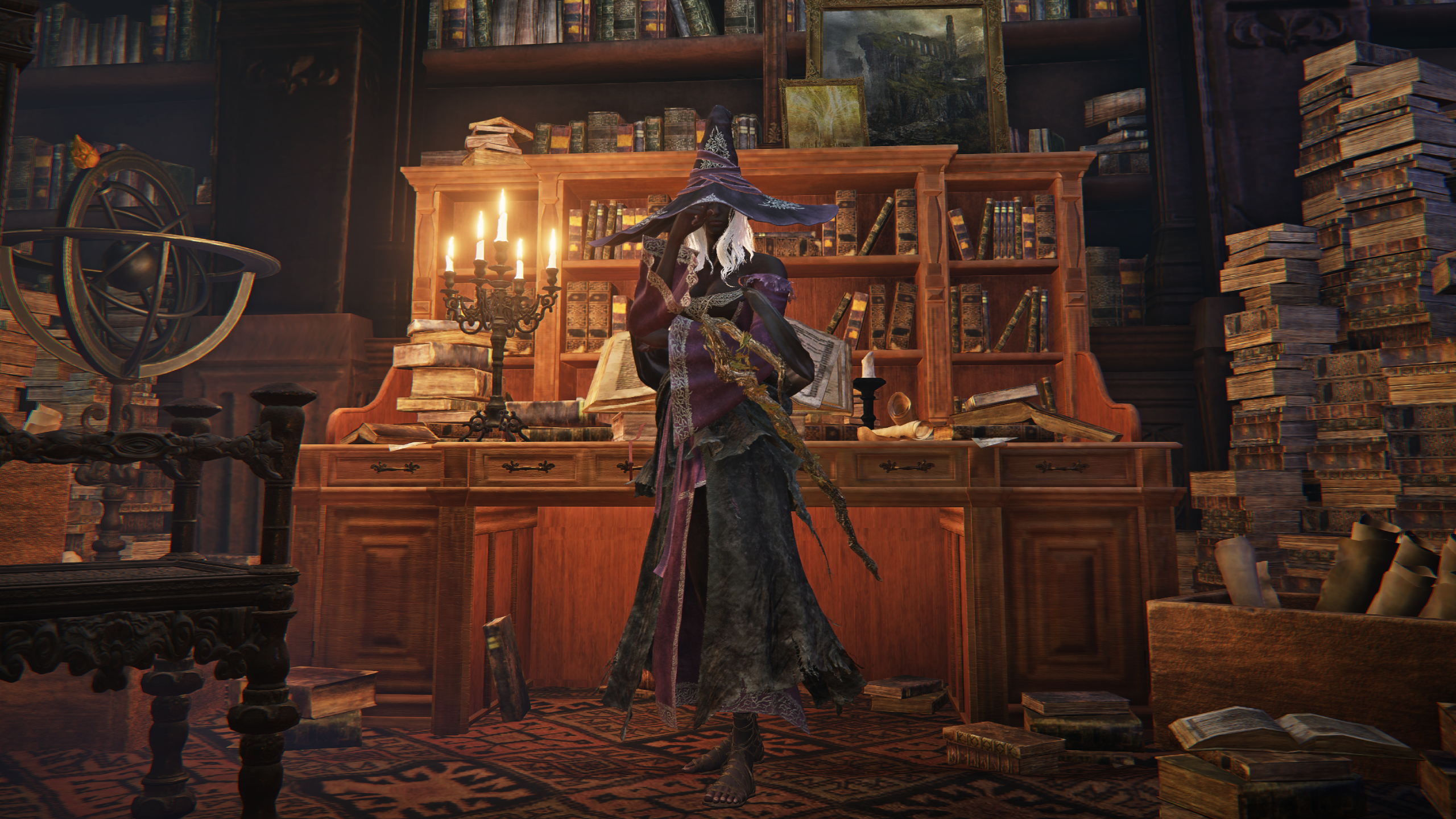 Best Elden Ring Nightreign team compositions: Recluse standing next to a cluttered table in the Roundtable Hold, surrounded by books.